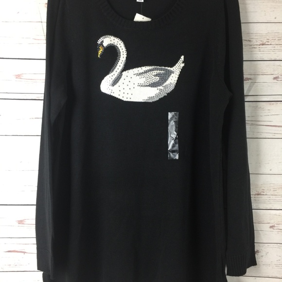 Charter Club Swan Sweater Tunic Deep Black - Picture 2 of 5